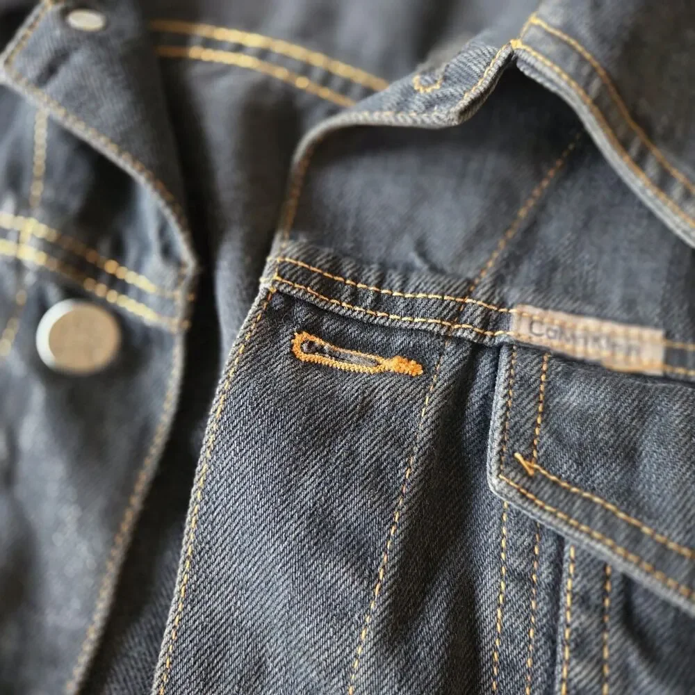 Calvin Klein CK Dark Wash Cropped Denim Jacket Y2K Slim Fit Cotton Jean Coat S